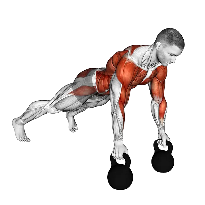 Kettlebell Alternating Renegade Row exercise animation (Male)