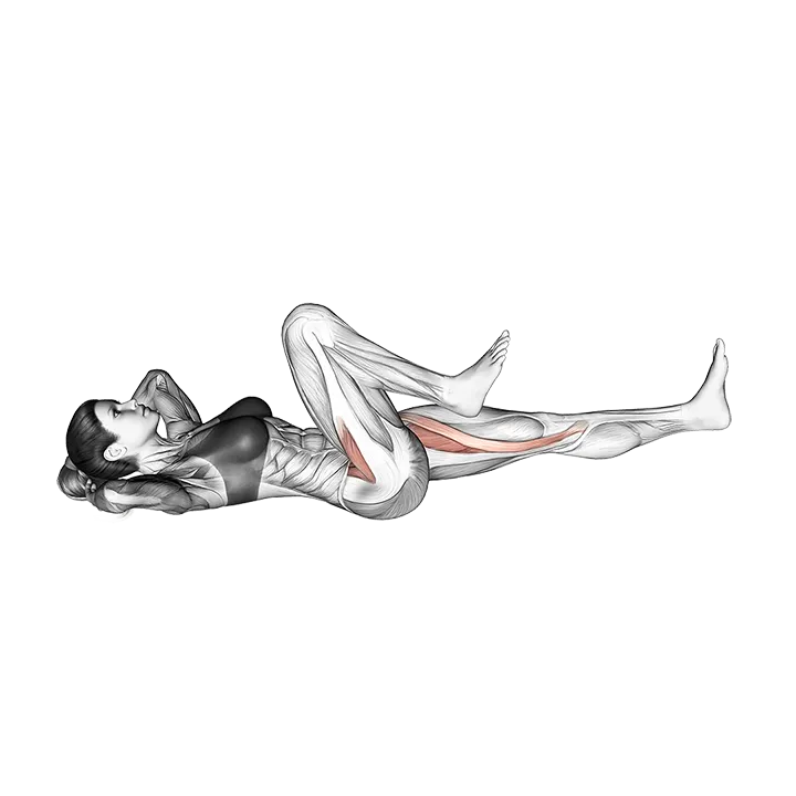 Lying Simultaneous Alternating Leg Raise exercise animation (Mujer)