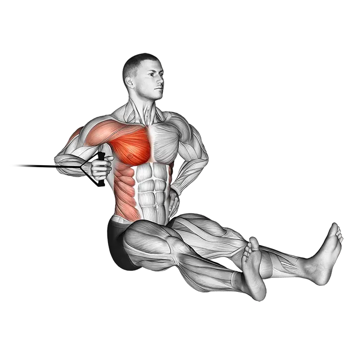 Band one arm twisting chest press exercise animation (Male)