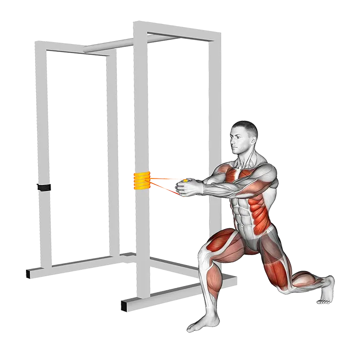 Resistance Band Alternating Split Stance Pallof Press exercise animation (Männlich)