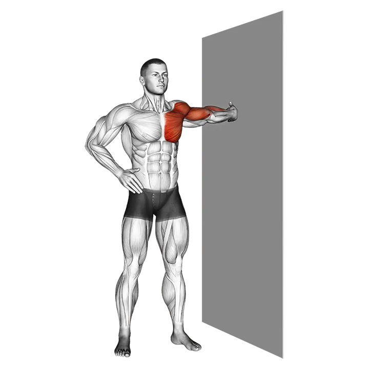 Standing one arm chest stretch exercise animation (Male)