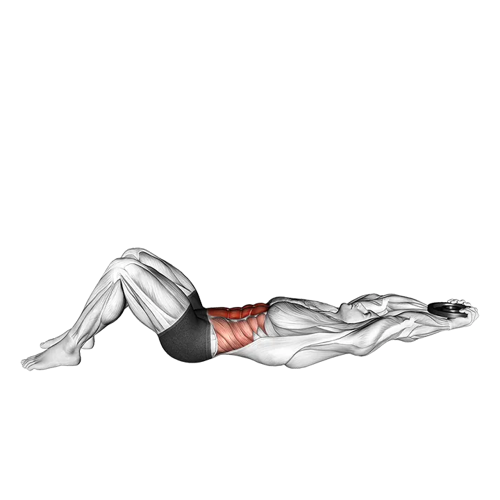 Weighted Plate Crunch (hands overhead) (VERSION 2) exercise animation (Male)