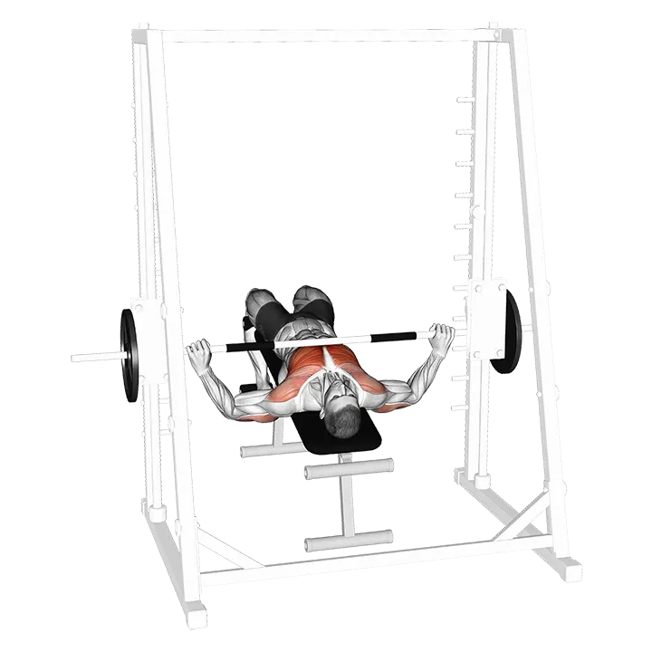 Smith Wide Grip Decline Bench Press exercise animation (Male)