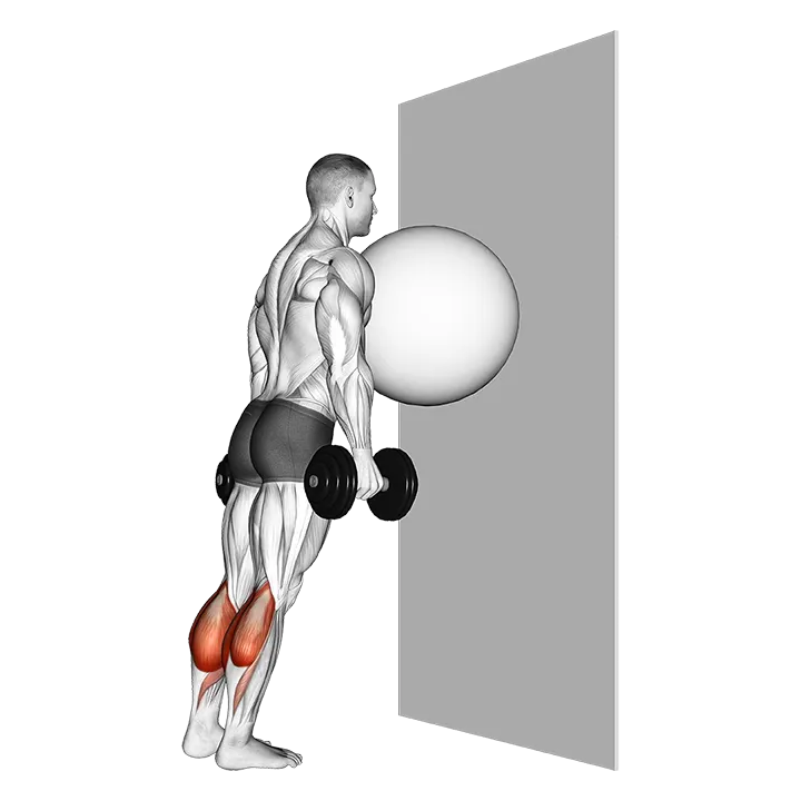 Exercise Ball on the Wall Calf Raise exercise animation (Male)