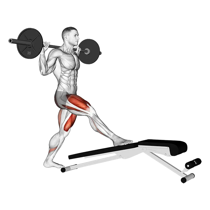 Barbell Decline Bench Lunge exercise animation (Male)