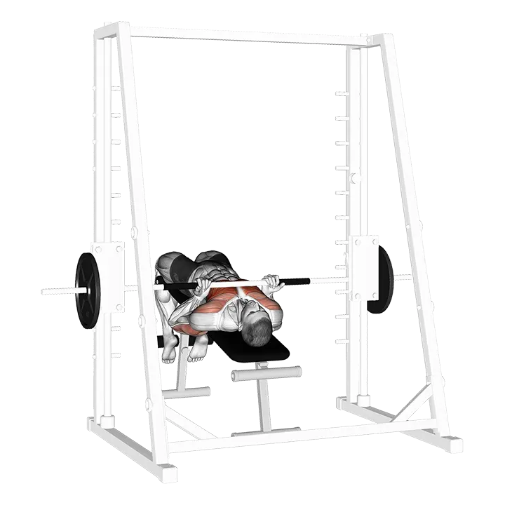 Smith Machine Reverse Decline Close Grip Bench Press exercise animation (Male)