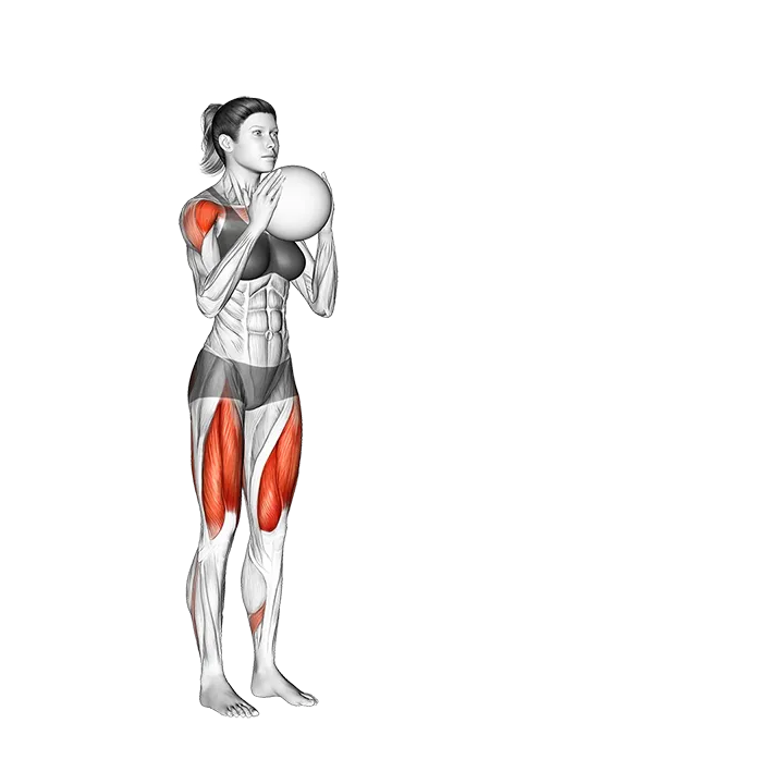 Sagittal Plane Lunge With Overhead Medicine Ball Press exercise animation (Weiblich)