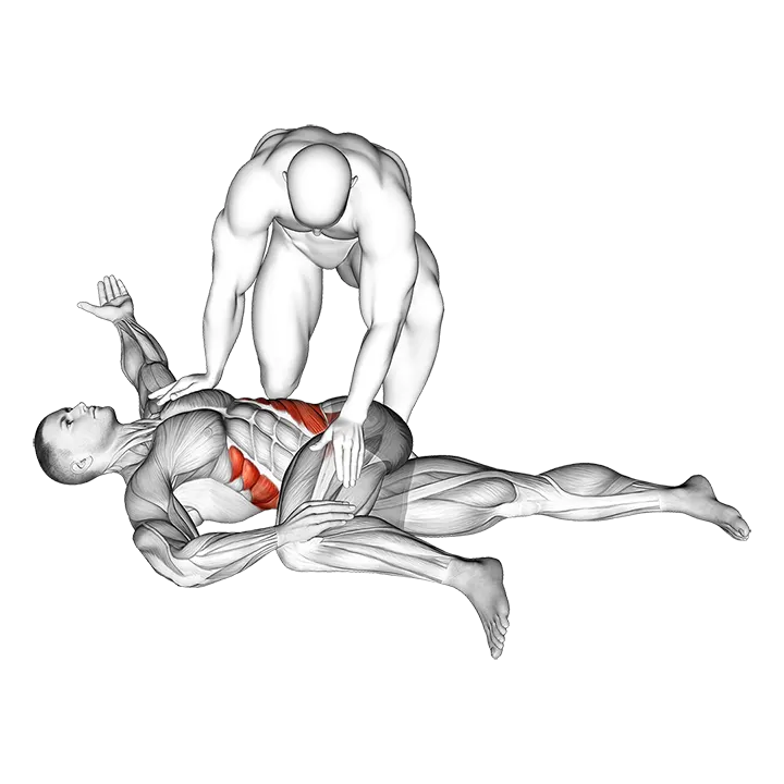 Estiramiento oblicuo asistido del glúteo menor y mediano exercise animation (Hombre)