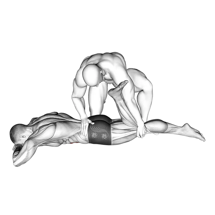 Assisted Prone Rectus Femoris Stretch exercise animation (Male)