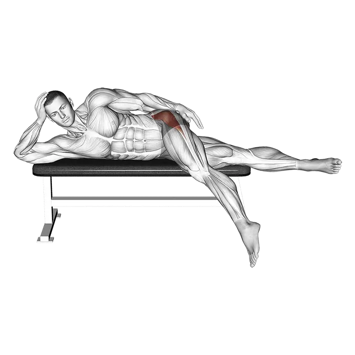 Lying Leg Hang Abductor Stretch exercise animation (Male)