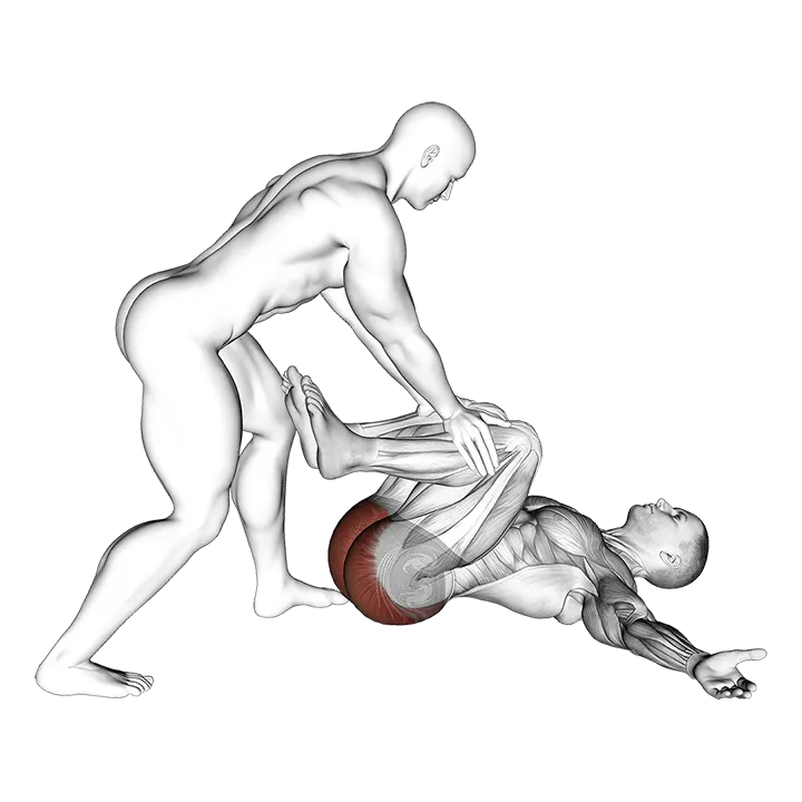 Assisted Lying Hip Stretch In Supine Position exercise animation (Male)