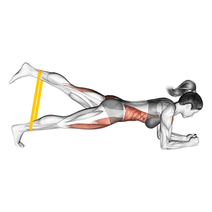 Resistance Band Front Plank With Kicked Leg exercise animation (Female)