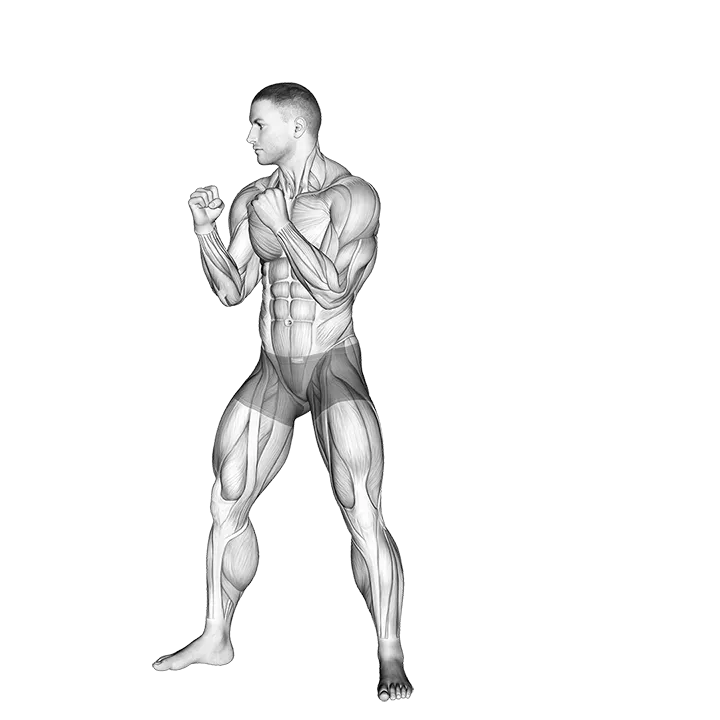 Front Leg Hook Kick. Kickboxing exercise animation (Male)
