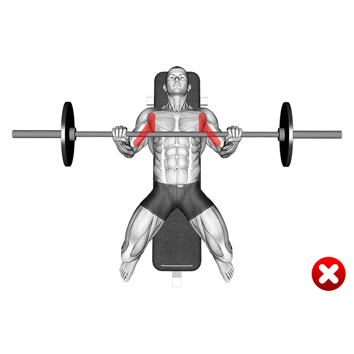 Chest Bench Press - Elbows (WRONG-RIGHT) exercise animation (Male)