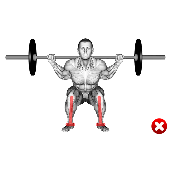 Barbell Squat - Knees - End position (WRONG-RIGHT) exercise animation (Male)