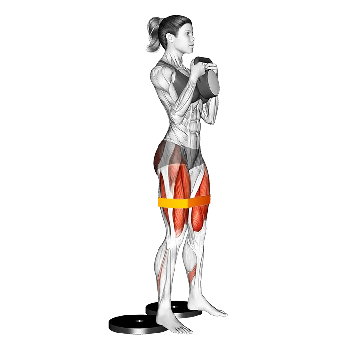 Kettlebell Resistance Band Full Squat from Deficit exercise animation (Female)