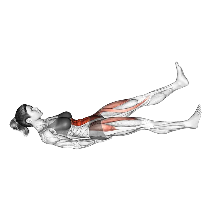 Flutter Kicks (hands under - hips head up) exercise animation (Female)