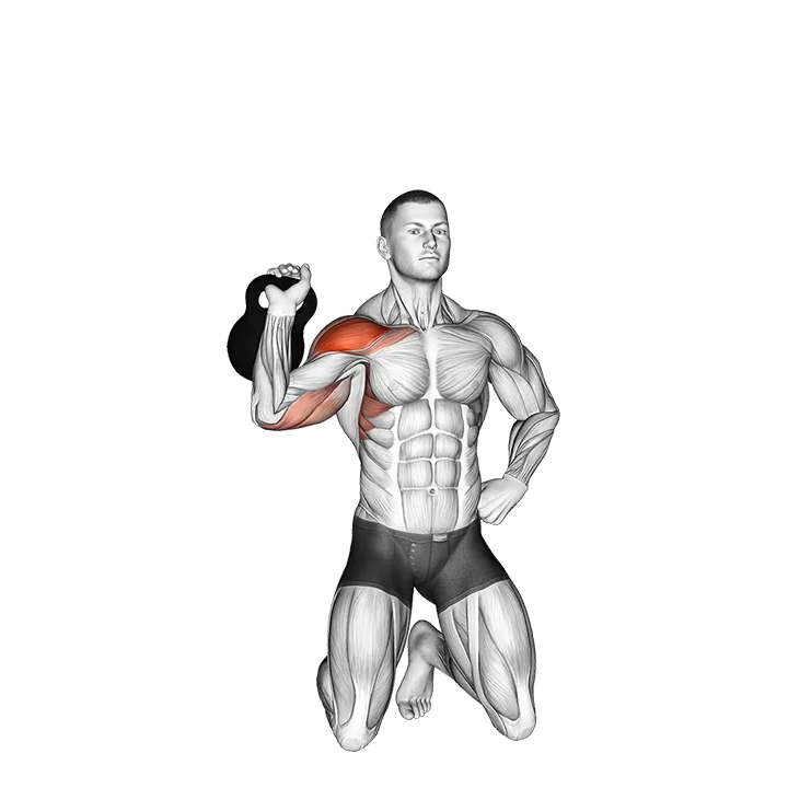 Kettlebell Kneeling One Arm Shoulder Press exercise animation (Male)
