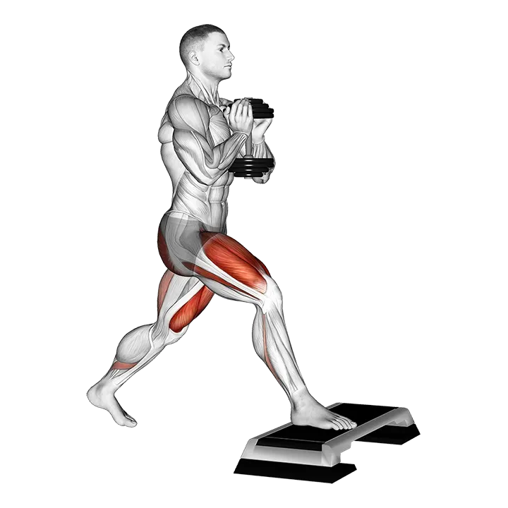 Dumbbell Goblet Split Squat Front Foot Elevanted exercise animation (Male)