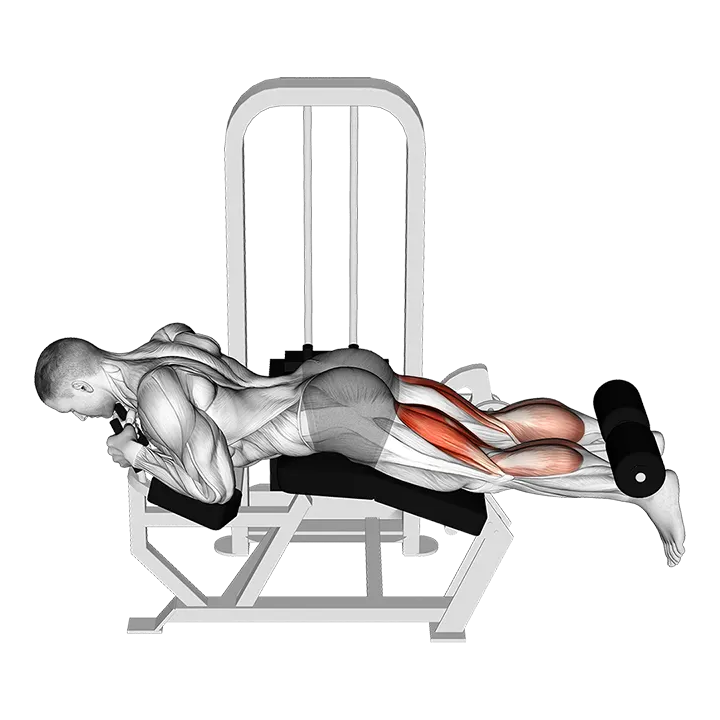 Lever Lying Two-One Leg Curl exercise animation (Male)
