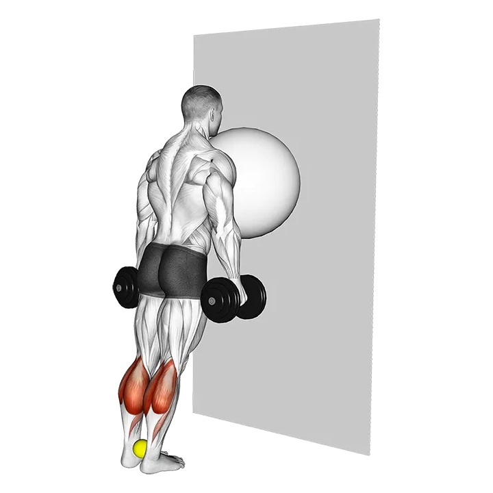 Exercise Ball on the Wall Calf Raise (tennis ball between ankles) exercise animation (Hombre)