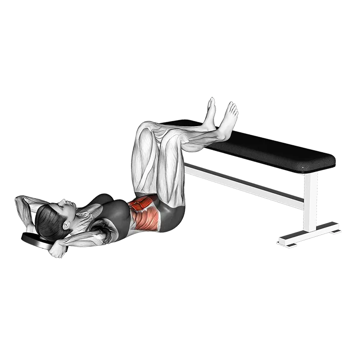 Weighted Floor Crunch Feet on Bench exercise animation (Female)