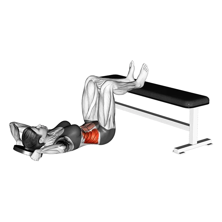 Weighted Floor Twisting Crunch Feet on Bench exercise animation (Female)