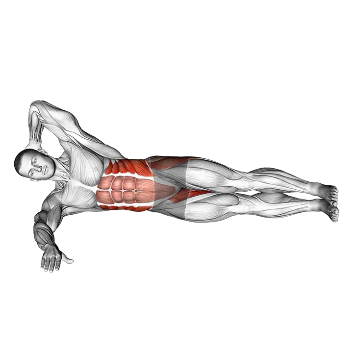 Oblique Crunches with Straight Leg Lift exercise animation (Male)
