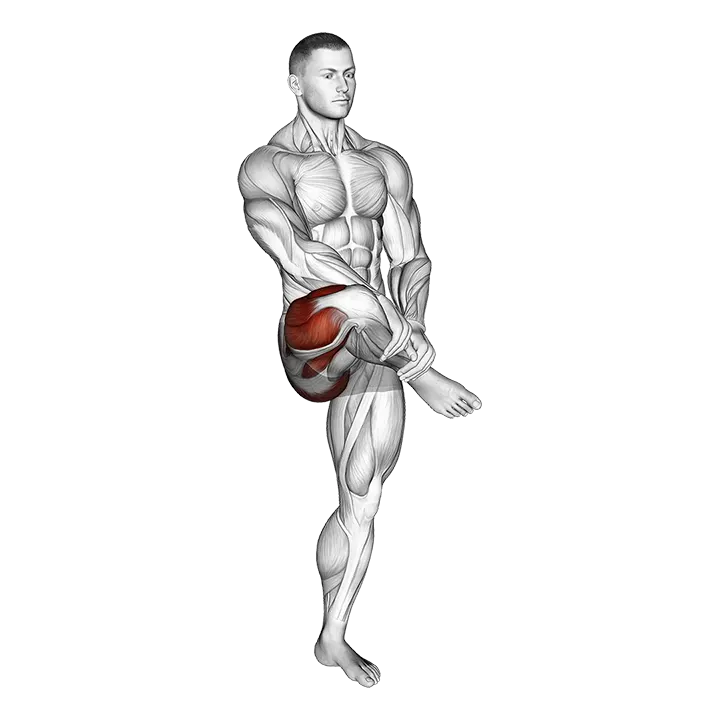 Standing Balance Outer Hip Stretch exercise animation (Male)