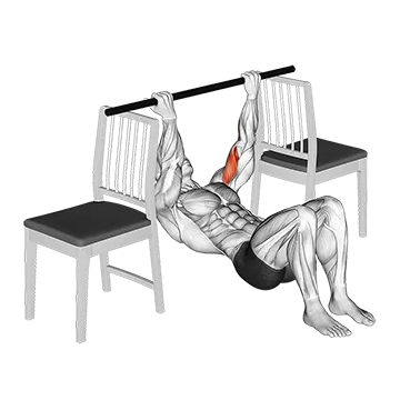 Inverted Chin Curl with Bent Knee between Chairs