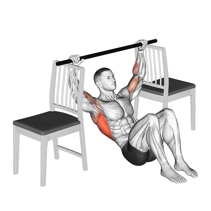 Pull-up with Bent Knee between Chairs exercise animation (Male)