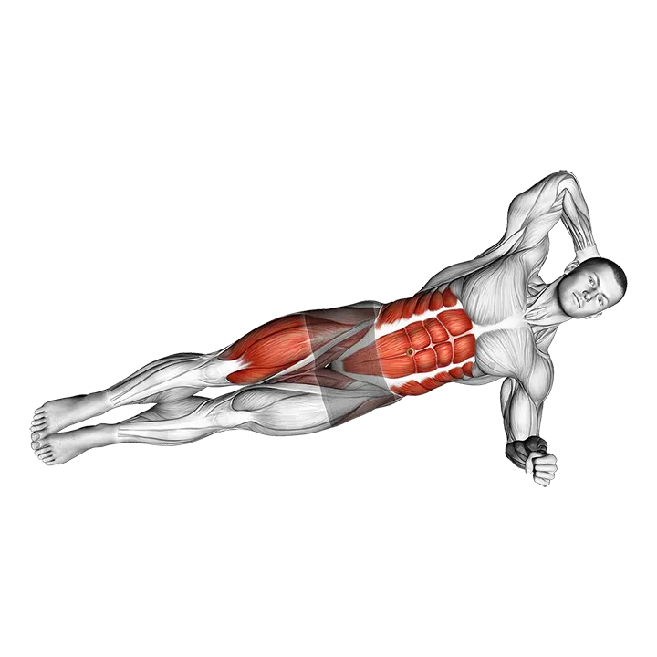 Elbow to Knee Side Plank Crunch exercise animation (Male)