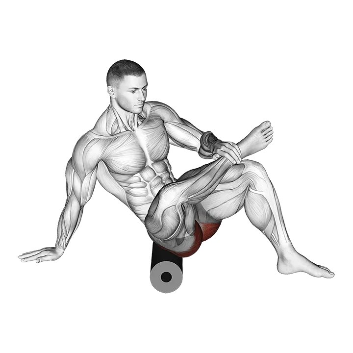 Roll Recumbent Hip External Rotator and Hip Extensor Stretch (CrossedLeg) exercise animation (Male)