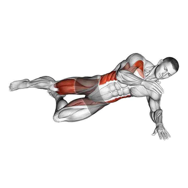 Side Bridge with Arm Leg Swing exercise animation (Male)