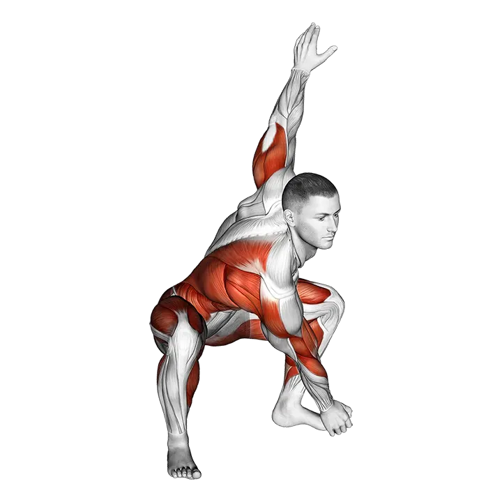 Sitting Sumo Right Twist Stretch exercise animation (Male)