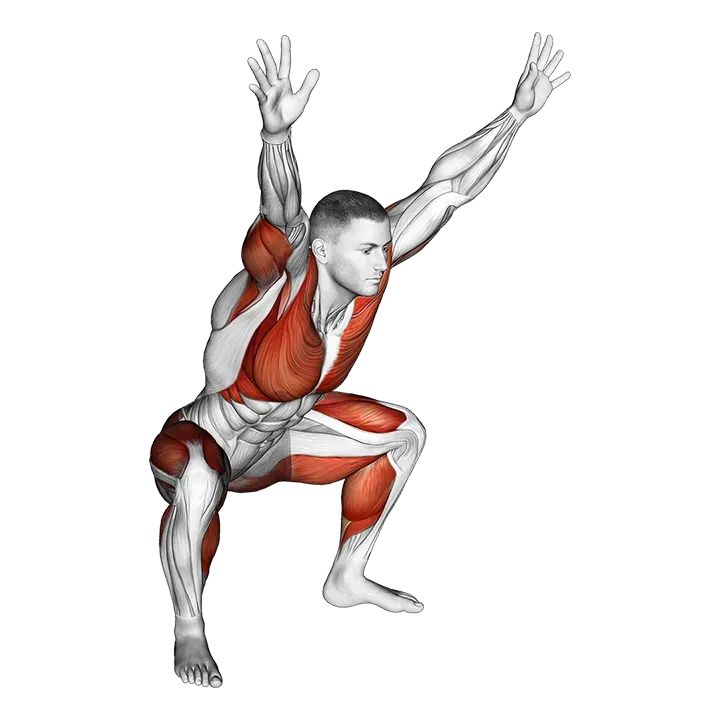 Sitting Sumo with Arms-Up Mobility Stretch exercise animation (Male)
