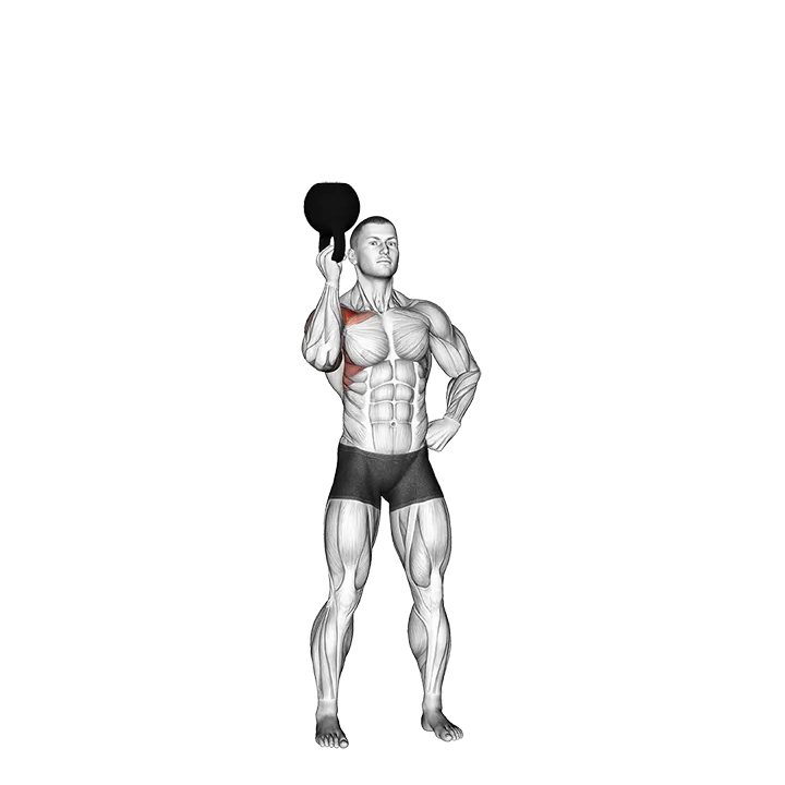 Kettlebell Standing Bottoms Up One Arm Shoulder Press exercise animation (Male)