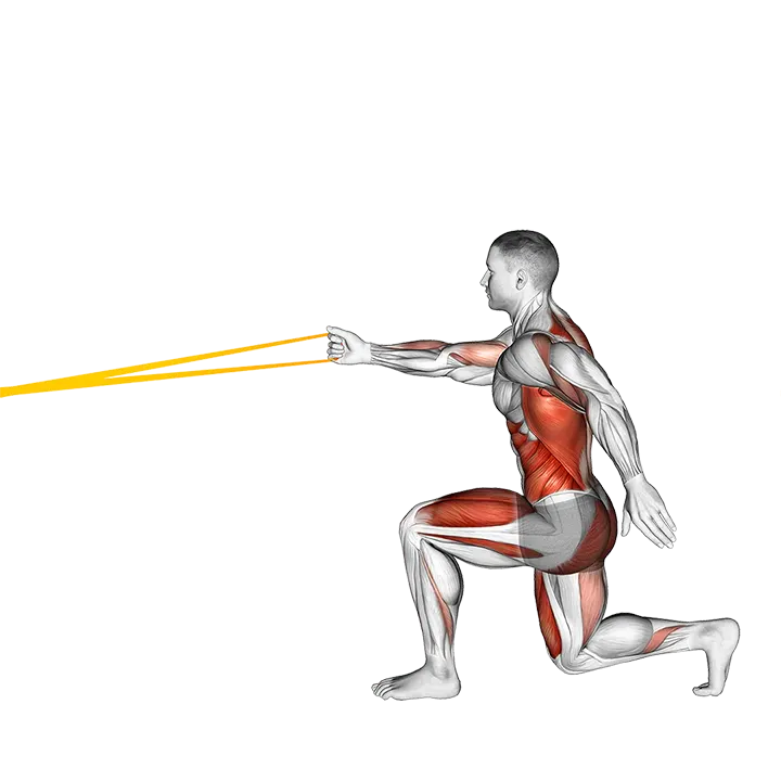 Resistance Band High Knee Lunge with Single Arm Row exercise animation (Male)