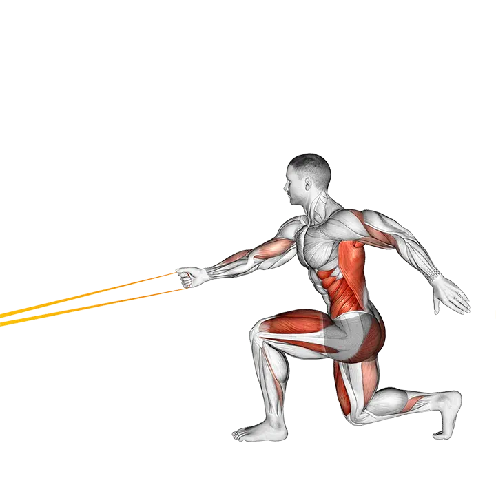 Resistance Band Jump Lunge with Single Arm Row exercise animation (Male)