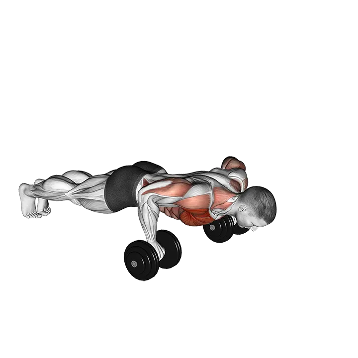 Dumbbell Push-up Front Raise exercise animation (Male)