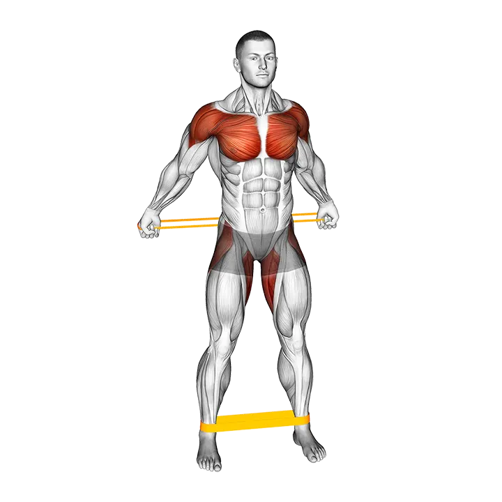 Resistance Band Standing Back Warming-up exercise animation (Male)