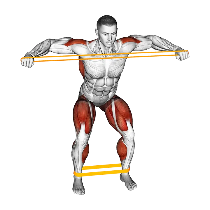 Resistance Band Squatting Front Warming-up exercise animation (Male)