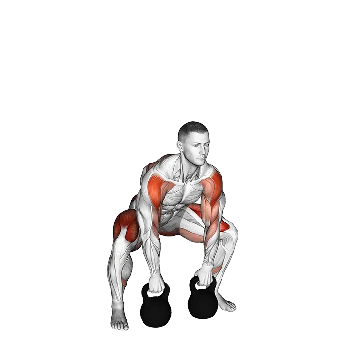 Kettlebell Sumo Deadlift with High Pull exercise animation (Male)