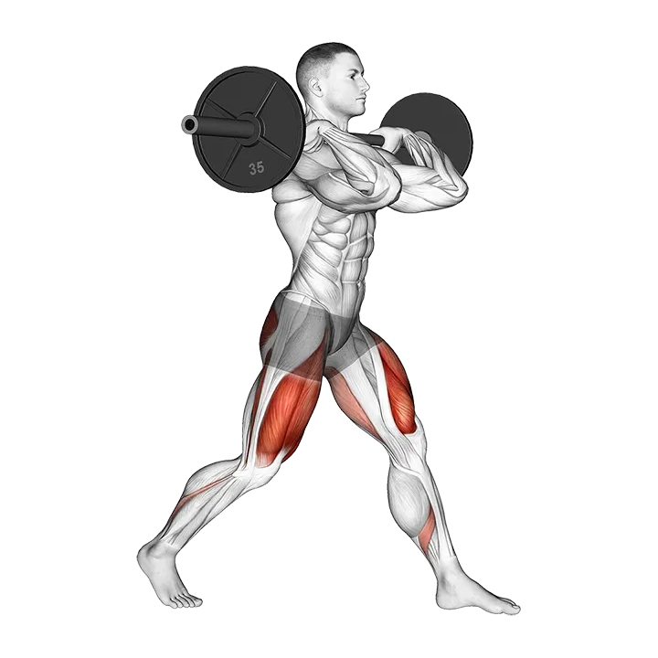 Barbell Front Rack Split Squat exercise animation (Male)