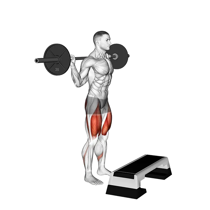 Barbell Knee Raise Step-Up exercise animation (Male)