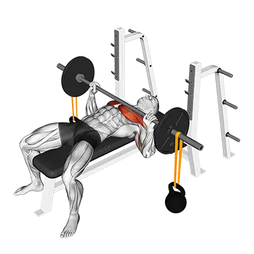 Barbell Bench Press with Band Suspended Kettlebell
