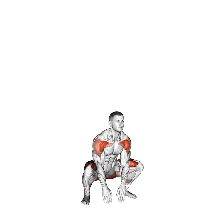 Bodyweight Full Squat with Overhead Press exercise animation (Male)