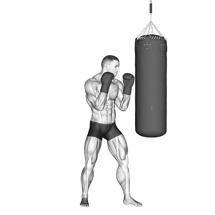 Hook Kick Kickboxing (with boxing bag) exercise animation (Male)