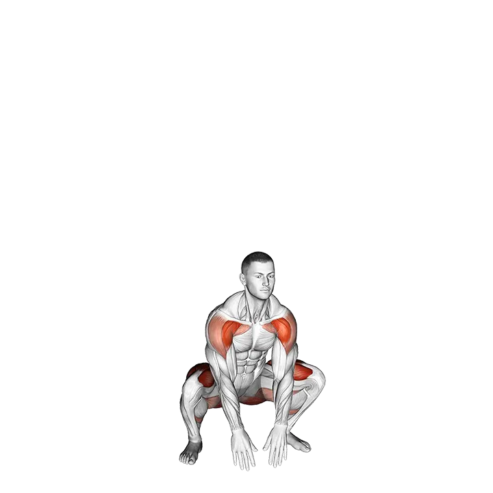 Bodyweight Full Squat with Overhead Press (Version 2) exercise animation (Male)
