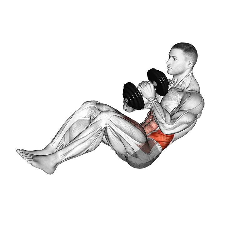 Dumbbell Russian Twist with Legs Floor Off exercise animation (Male)